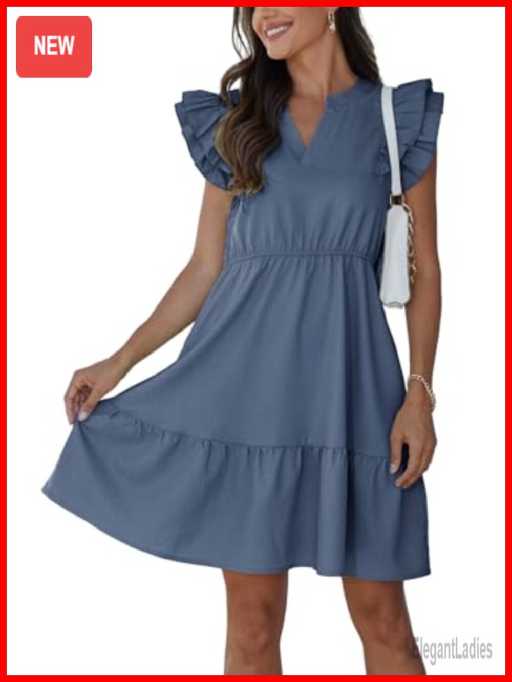 Women's V Neck Flutter Sleeve Mini Dress A-Line Ruffle Casual Summer